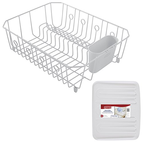 ラバーメイド 水切りかご 傾斜のついたトレー付 食器 ディッシュドレーナー&トレー セット L 箸立て付き ホワイト FG6032/FG1182