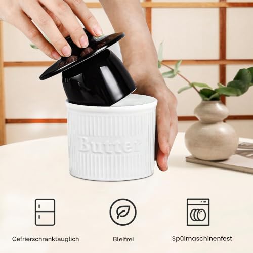 Schwarz-Weiß-Butterbehälter erweicht Butter sicher bei Raumtemperatur, wassergekühlte Butterschale mit Wasserlinien-Keramik… – Ansicht 5