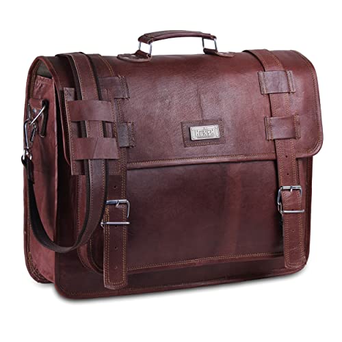 Convertible Leather laptop bag 18 inch and backpack for men – Vintage Full Grain Leather satchel for men – Genuine Leather briefcase for Business – Brown Leather computer bag with rustic look