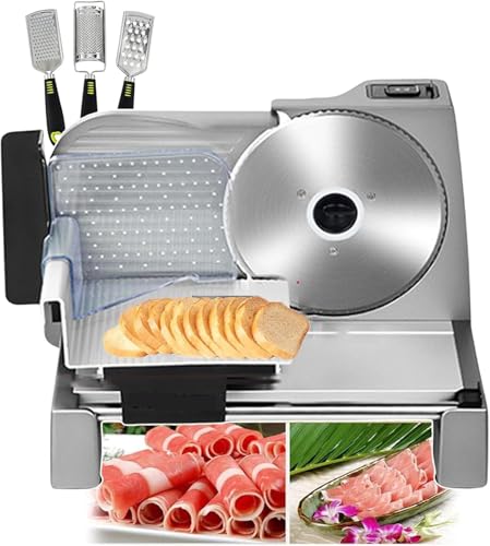 LLHTTDMBDFC Cortafiambres, Cortadora De Fiambre, Máquina cortadora de Carne, cortadora de Alimentos Profesional con Cuchillas extraíbles y Carro for Alimentos, Base suspendida