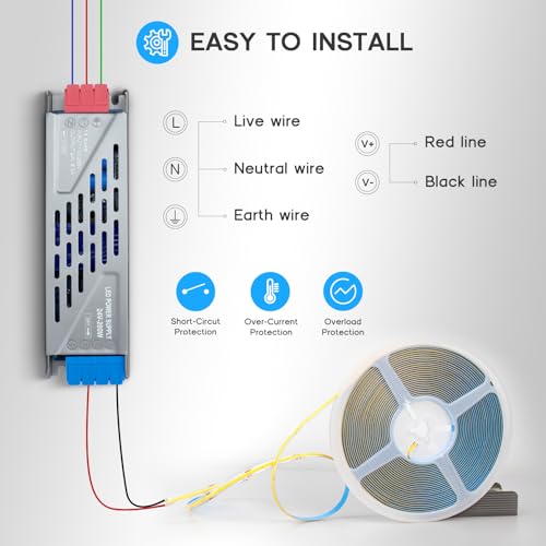 Image of LED Driver 100 Watts Power Supply 100V-265V AC to 12V DC Converter,Quiet and Small Transformer Low Voltage Output for Strip Light,Lamp