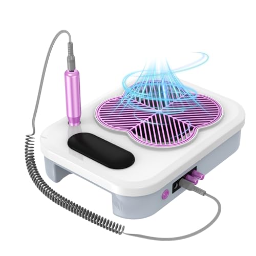 3-in-1 Nail Dust Collector with Electric Nail Drill & UV LED Lamp - Low Noise Nail Dust Vacuum with Reusable Filter & Bits for Acrylic Nail Tech, Home/Salon Use Manicure Kit for Beginners and Tech