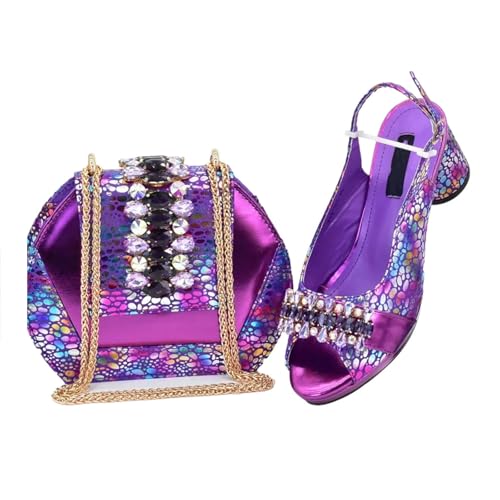 Women Arrival Shoe and Bag Set Party Heeled Shoes for Wedding Full Wedding Pumps Purple