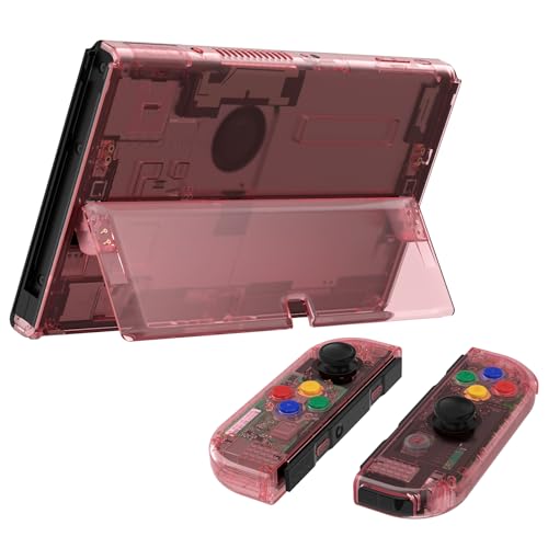 Image of eXtremeRate DIY Full Set Shell Buttons for Nintendo Switch OLED, Crystal Cherry Pink Replacement Back Plate & Kickstand Custom Case Housing for Nintendo Switch OLED JoyCon - No Controller