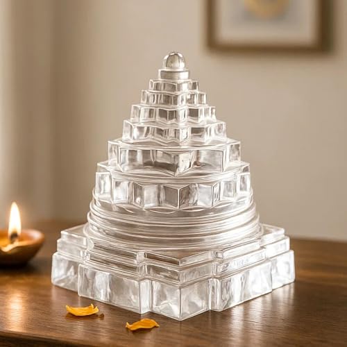 Image of Original Certified Sphatik Shree Yantra | AAA Grade Clear Quartz Shri Yantram /Spatik Sri Chakra /Sphatik Meru Yantra /Lakshmi Yantra | Healing Crystal for Pooja (100-120 Gram)