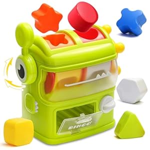 Shape Sorter Toys for Kids, Interactive Shape Sorter Toy for Toddlers, Montessori Color Matching & Sorting Interactive Learning Toys with 6 Rattle Shape Blocks for Boys Girls Gifts.