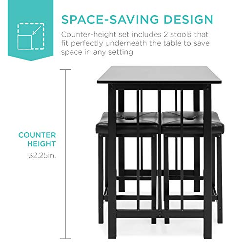 Best Choice Products 3-Piece Counter Height Dining Table Furniture Set For Kitchen, Bar, Bonus Room W/ 2 Faux Leather Backless Stools, Compact, Space-Saving Design - Black #TOP1