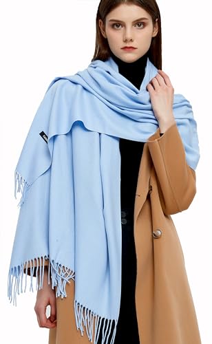 Gragengs Châles et écharpes pashmina pour femme, fête de mariage, hiver, chaud, long, couleur unie, bleu ciel, taille unique