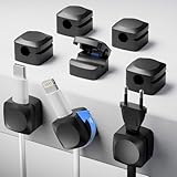 Rotatable Cord Organizer, Enhanced Spring Cable Clips, Strong Adhesive Cable Management, Desk Cord Holder for Nightstand, Office Accessories and Car(8*Black)