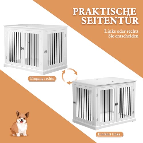 HOLTICO Hundebox für Zuhause, Hundekäfige Möbel mit Kissen, Hundebox Beistelltisch Groß, Hundehaus, Weiß(M)-5