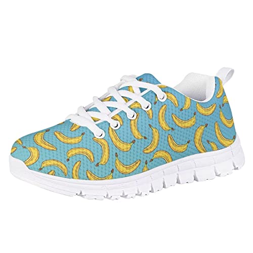 Girls Boys Cute Tennis Shoes Lightweight Soft Sport Sneakers Lace Up Lemon Butterfly Print Kids Running Shoes