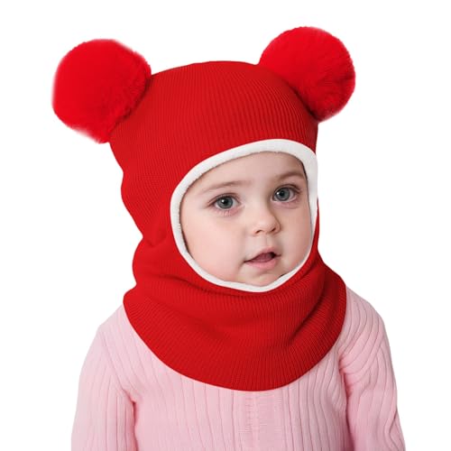Generisch 2026 Bonnet chaud en tricot avec cache-oreilles pour bébé garçon fille, rouge, taille unique