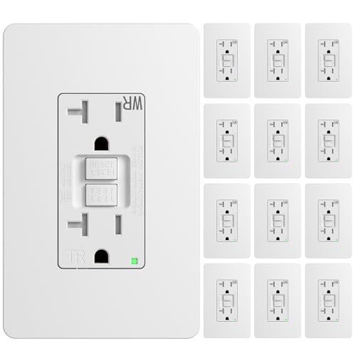 Amico GFCI Outlet 20 Amp, 12 Pack, White, WR, screwless wall Plate