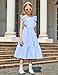 Arshiner Tween Girl Blue Easter Summer Dresses Graduation Tie Back Flutter Sleeve Maxi Dress for 9-10 Years