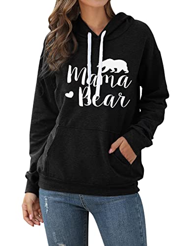 Muicy Womens Hoodies Mama Bear Shirt Casual Long Sleeve Tops Sweatshirts With Pockets (Xl, Black) #TOP3