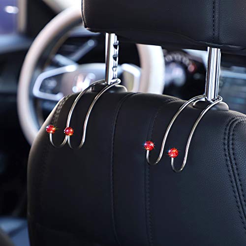 SAVORI Auto Hooks Bling Car Hangers Organizer Seat Headrest Hooks Strong and Durable Backseat Hanger Storage Universal for SUV Truck Vehicle 2 Pack (Red)