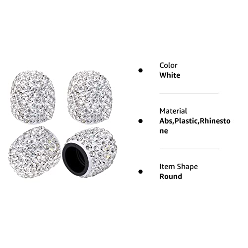 4 Pieces Rhinestone Valve Stem Crystal Tire Caps Bling Shiny Tyre Valve Stem Caps Handmade Car Tire Caps Covers Chrome Attractive Accessories For Car Vehicle Auto Accessories (White) #TOP7