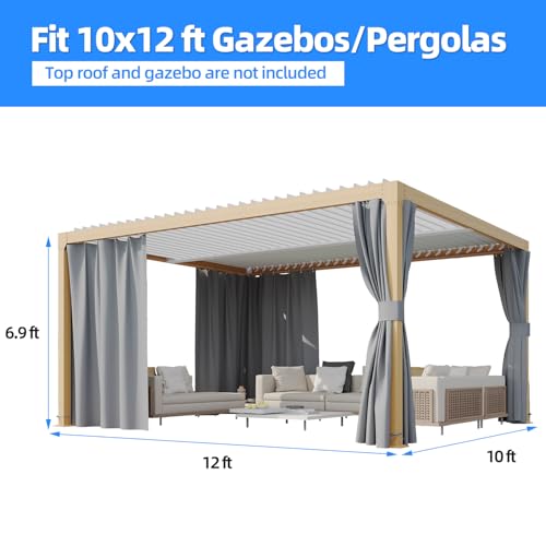 YOLENY 10\' x 12\' Gazebo Universal Replacement Privacy Curtain, Outdoor 4-Panels Sidewall Curtains with Zipper, Hooks and Rings Included for Garden, Backyard and Patio (Gray, for 10\'x12\' Gazebo)