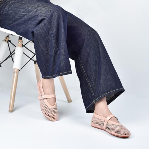 Adrizzlein Mesh Ballet Flats for Women Fishnet Ballerina Flats Buckle Strap Mesh Ballet Shoes Wide Width Casual Summer Dress Flat Shoes3