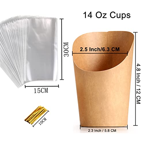 Disposable Charcuterie Cups 60 PCS with 200PCS Sticks and 60PCS Bags, 14 oz Kraft Paper Snack Boxes Appetizers Cup French Fry Holder with Cocktail Skewers Toothpicks Tooth Picks, Brown by WixiTool - Image 6