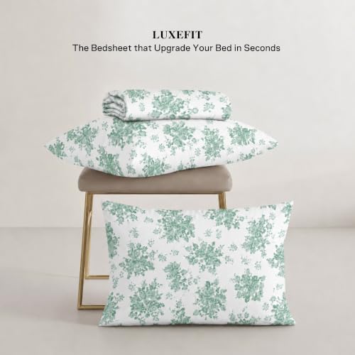 Image of Jaipur Weaves Cotton Percale King Size Bedsheet 108x108 Super King, 100% Pure Cotton Bed Sheet with 2 Pillow Covers, 300 TC Soft Breathable Floral Design Bedding (Green Meadows, Super King)