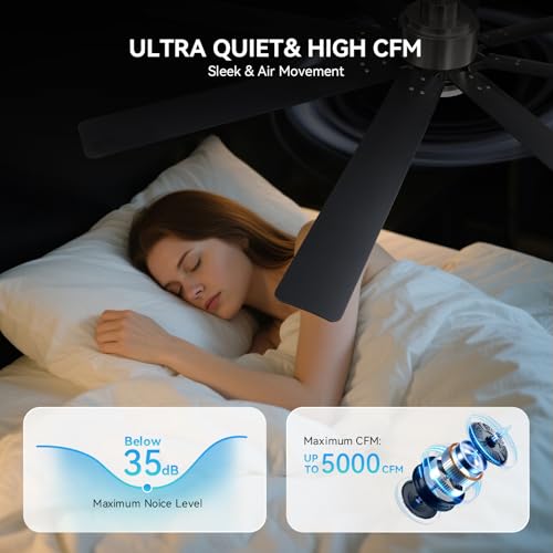 Image of Sofucor 66 Inch Ceiling Fans with Lights, Smart Indoor Outdoor Ceiling Fan with Remote, Work with Alexa /Google, Low Profile Ceiling Fan with Light, Black Large Ceiling Fans Light for Patio Bedroom