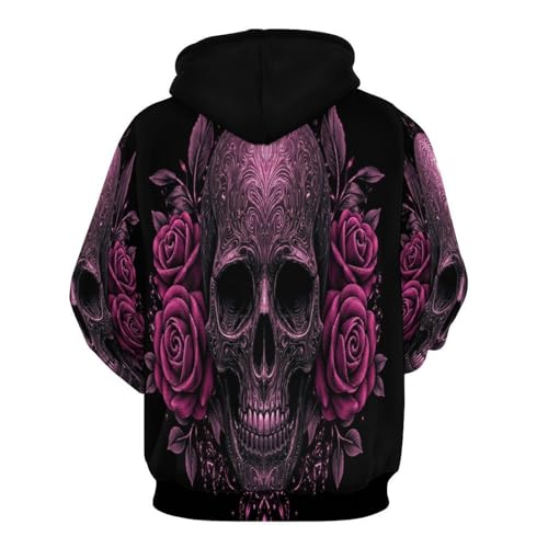 Pullover imprimé 3D crâne rose avec capuche ajustable et fermeture éclair - 4