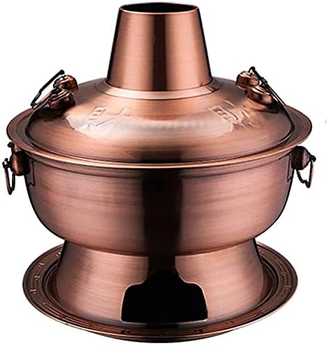 Copper Fondue Pot, Chinese Tranditional Hotpot,Hot Pot Mongolian, Pure Copper 304 Stainless Steel Chafing Dish(Bronze)