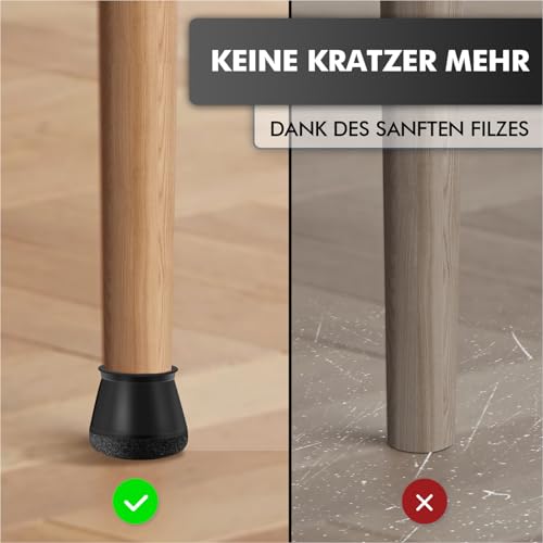 shinfly Stuhlbeinkappen Rund 24 Stück, Schutzkappen für Stuhlbeine, Silikon Stuhlbeinschoner für Stühle & Bodenschutz, Filzgleiter für Schräge Stuhlbeine, Geräuscharm【Schwarz Fit:14-20mm】