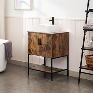 UEV Rustic Brown 24" Bathroom Vanity with Sink,Industrial Iron Frame Bathroom Cabinet Set with Doors & Shelf,with Modern Artistic Ceramic Vessel Sink Combo(031WH) UEV Rustic Brown 24 Bathroom Vanity with SinkIndustrial Iron Frame Bathroom Cabinet Set with Doors Shelfwith Modern Artistic Ceramic Vessel Sink Combo031WH