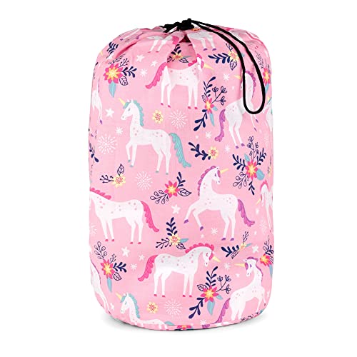 Image of Wildkin Kids Sleeping Bag - Roll-Up Design with Storage Bag for School, Travel & Camping - Magical Unicorns