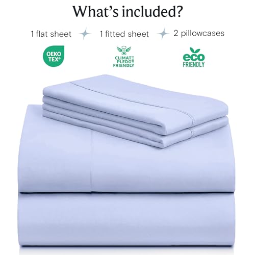 Image of LuxClub 4 PC Sheet Set Bed Sheets Deep Pockets 16 inch Eco Friendly Wrinkle Free Cooling Machine Washable Hotel Bedding Silky Soft - Sky Blue Full