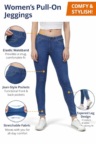 Image of ADBUCKS Women's Slim Fit Mid Rise Jeggings -, Skinny, Wide Leg Jean, Elasticated