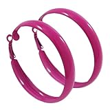 Pendientes de aro de esmalte fucsia grande de 55 mm D, talla única, Esmalte