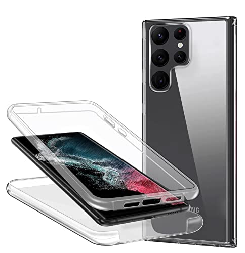 CHIMUCO Funda para Samsung Galaxy S22 Ultra, 360 Grados Carcasa Transparente Ultrafino Silicona TPU Frente y PC Back Case Protección Integral Funda de Doble Protección - Transparente Cover