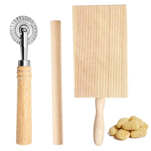 Nudelbrett Spätzlebrett Ravioli Roller Nudelschneider Pasta Set Raviolibrett Nudelbrett Holz Pasta Roller 3-teiliges Set mit Brett und Teigschaber Kompaktes Design für einfache Aufbewahrung