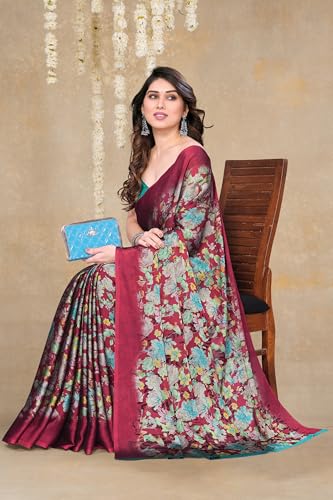 Image of MIRCHI FASHION Women Saree | Chiffon Leaf and Checked Print Professional Office Sari with Blouse