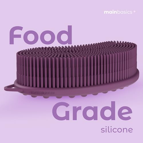 Image of MainBasics Exfoliating Silicone Body Scrubber Pro 2-in-1 Shower Scrubber for Body Care, Silicone Loofah and Massager (Purple, Body + Massage)