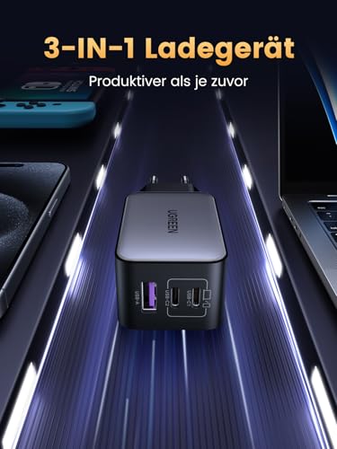 UGREEN Nexode USB C Ladegerät 65W GaN Netzteil 3-Port PD Charger 60W PPS kompatibel mit MacBook Pro/Air, iPhone 17 Pro Max/16/15, iPads, Galaxy S24 Ultra/S23/S22(Schwarz) – Bild 4