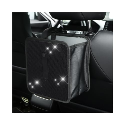 Image of BELOMI Car Foldable Trash Can, Bling Rhinestone Crystal Auto Hanging Waterproof Leakproof Garbage Bin, Vehicle Waste Basket Dustbin, Multipurpose Car Organizer Accessories for SUV Truck RV (Black)