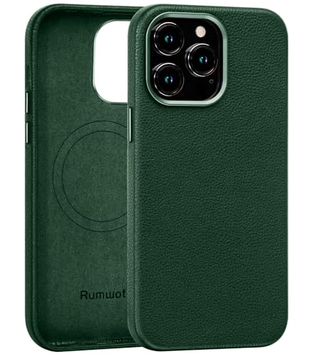 Image of Genuine Leather Case for iPhone 14 Pro Max Compatible with Magsafe Green