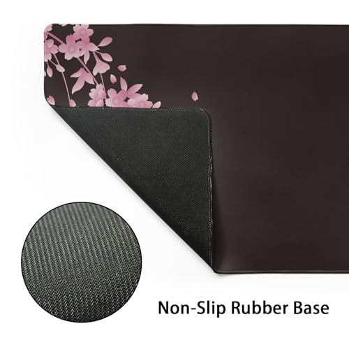 Sakura Cherry Blossom Extended Gaming Mouse Pad Non-Slip Rubber Base Pink Large Mousepad 35.4×15.7in with Stitched Edge Waterproof Flower Keyboard Pads Black Desk Laptop Mats for Work/Game/Office - Image 5
