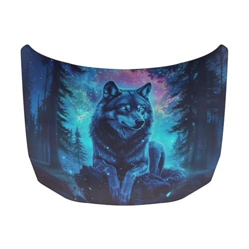 Image of Wolf Theme Car Hood Cover Protector for SUV Sedans Trucks, Elastic Polyester Waterproof Sun-Proof Auto Hood Flag Patriotic Decorative Car Accessories