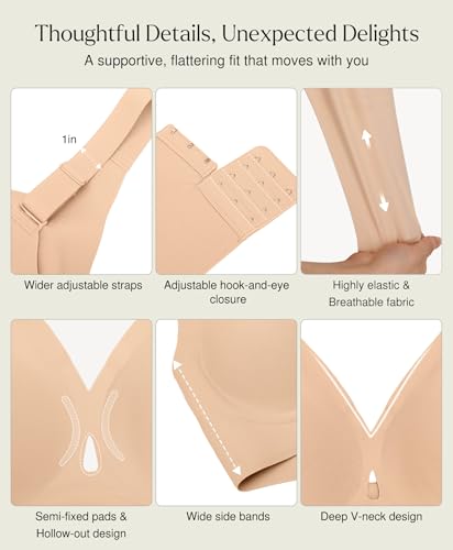 Popilush Wireless Push Up Bras for Women No Underwire Seamless Full Coverage Comfort Lift Support Bralettes3