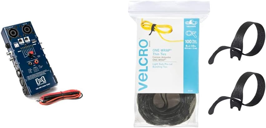 Hosa CBT500 Audio Cable Tester & Velcro Brand ONE-WRAP Cable Ties, 100Pk, 8 x 1/2" Black Cord Organization Straps, Thin Pre-Cut Design, Wire Management for Organizing Home, Office and Data Centers