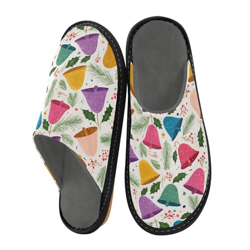 Slippers for Women Colorful Bells Pattern Soft Winter Warm Shoes Indoor Outdoor Non-Slip House Travel Slippers