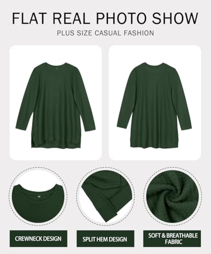Image of RITERA Plus Size Women Sweaters Waffle Knit Pullover Top Long Sleeve Casual Crewneck Shirt Loose Split Hem Fall Winter Blouse