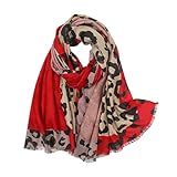 Yeieeo Leopard Shawl Fall Winter Scarve for Women Red Printed Scarf Cotton Scarf with Fringed Shawl(15)