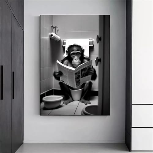Peinture sur toile de singe rigolo, décoration murale amusante pour WC