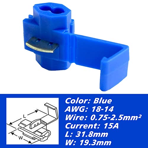Muyi 100Pcs Quick Splice Electrical Tap Idc 18-16 Awg Solderless Wire Connectors 0.75-2.5Mm² Blue Double Run Or Tap 18–16 Awg (Solid/Stranded), 14 Awg (Stranded) #TOP1